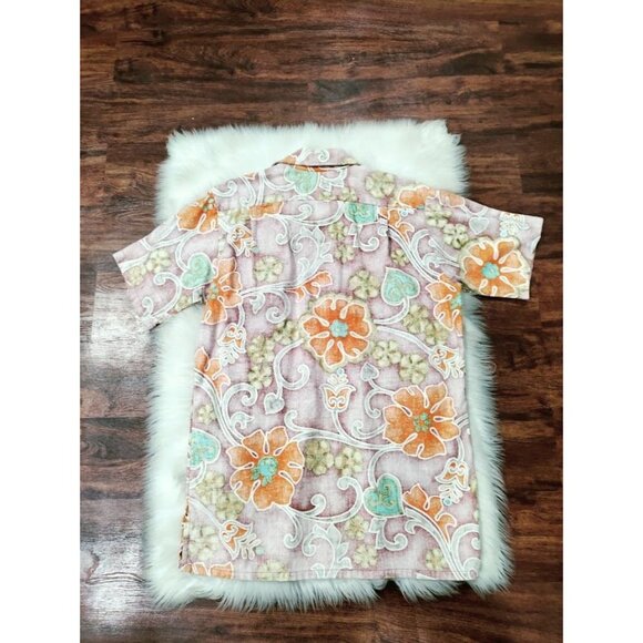 Barefoot in Paradise Cotton Floral Hawaiin Short Sleeve Polo Shirt Men's L Tall - Picture 9 of 12